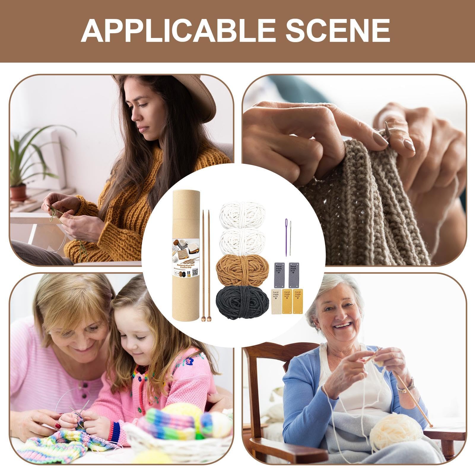 4 SET Strickset Für Anfänger Erwachsene Komplett, Mit Stricknadeln | Teetasse Matte Garn Zum Stricknadeln Für DIY Handwerk, AnfängerGeschenkidee Bastelbedarf Und Kits