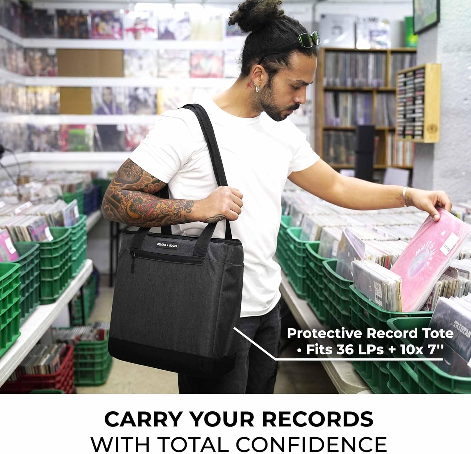 Vinyl Record Carry Bag – Maximum Protection & Water-Resistant Storage Holder Collector-Grade DJ Travel Case for 12-Inch LP Records Adjustable Shoulder Strap, Lightweight Vinyl Holder - Image 6