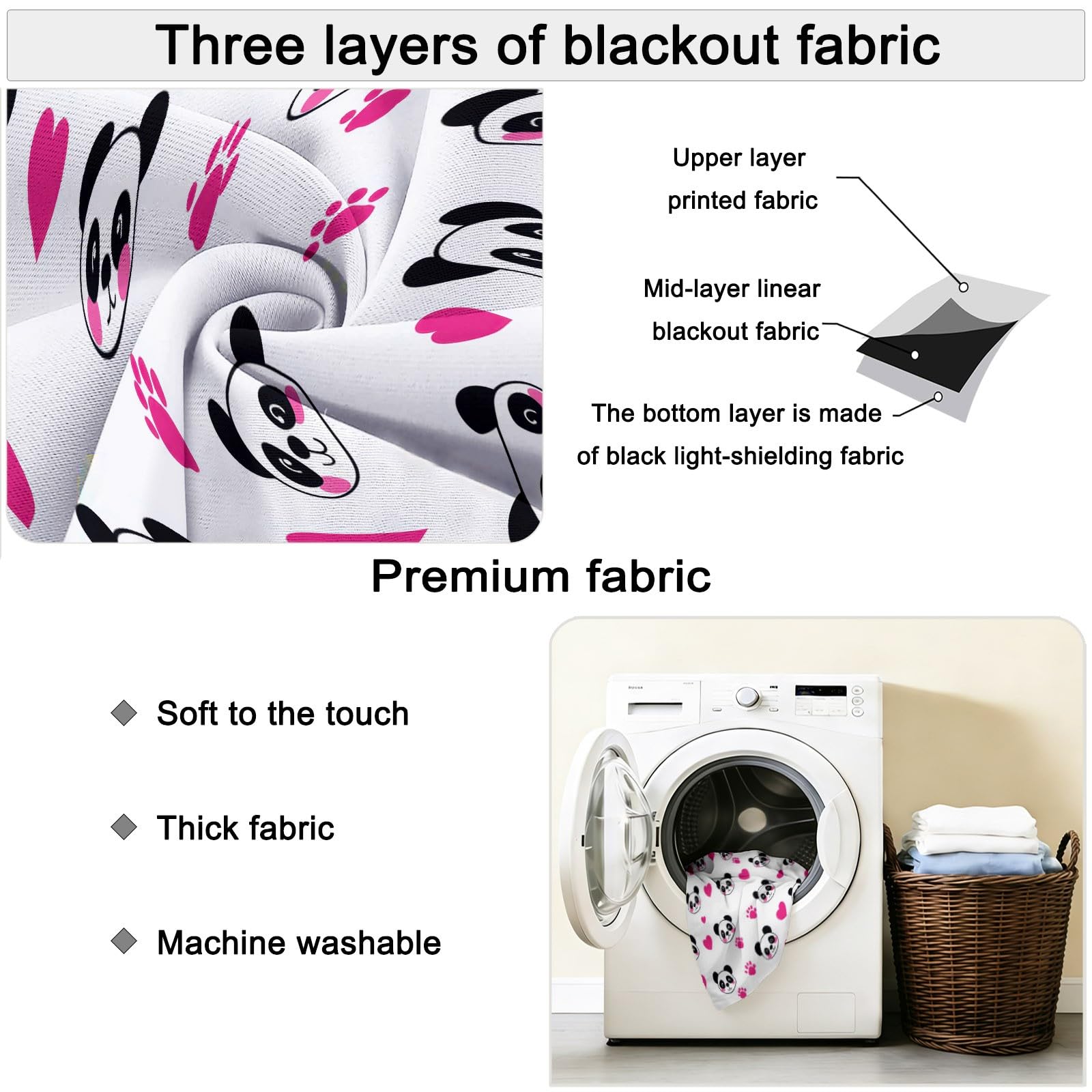Generisch Cartoon Tier Verdunkelungsvorhänge mit Ösen, Panda Herz Pfotenabdruck Bedruckte Weiß Waschbarer Vorhänge, Privatsphäre Schützende Vorhang für Schlafzimmer Wohnzimmer, H215 x B110 cm