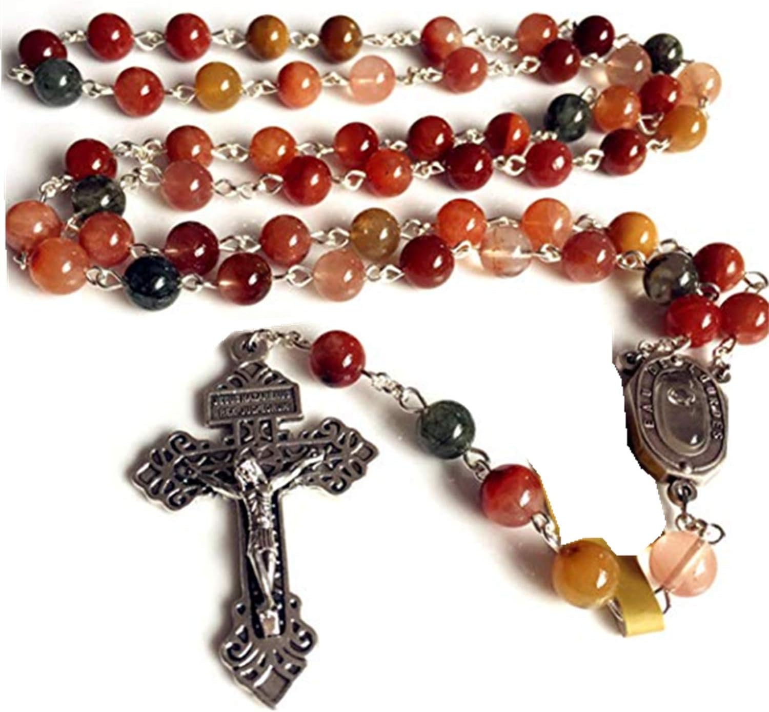 elegantmedical Rutilated Quartz Beads Catholic Rosary Pardon Cross crucifix necklace Religion gift