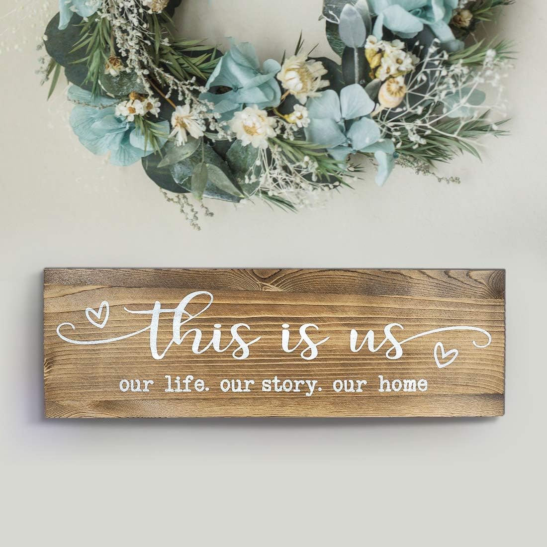 CHICVITA Rustic Wall Mounted Wood Sign, This is Us Painted Farmhouse Wall Decoration for Living Room Bedroom Entryway Kitchen, 16.5" x 5.5" - Brown