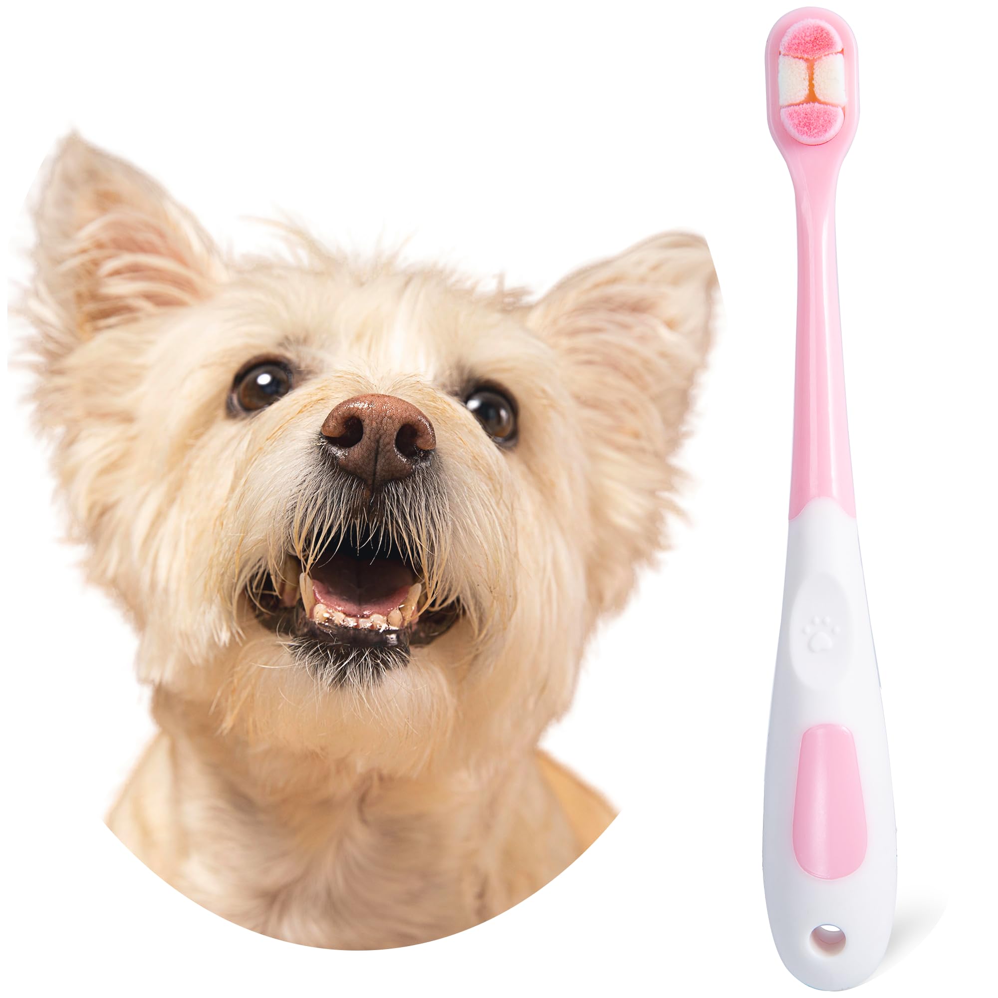 Small Dog Toothbrush, Puppy & Cat Tooth Brushing Kit, Ultra Soft Head Teeth Brush for Kitten & Tiny to Medium Pet, Doggy Toothbrushes Deep Dental Clean, 1 PCS, Pink