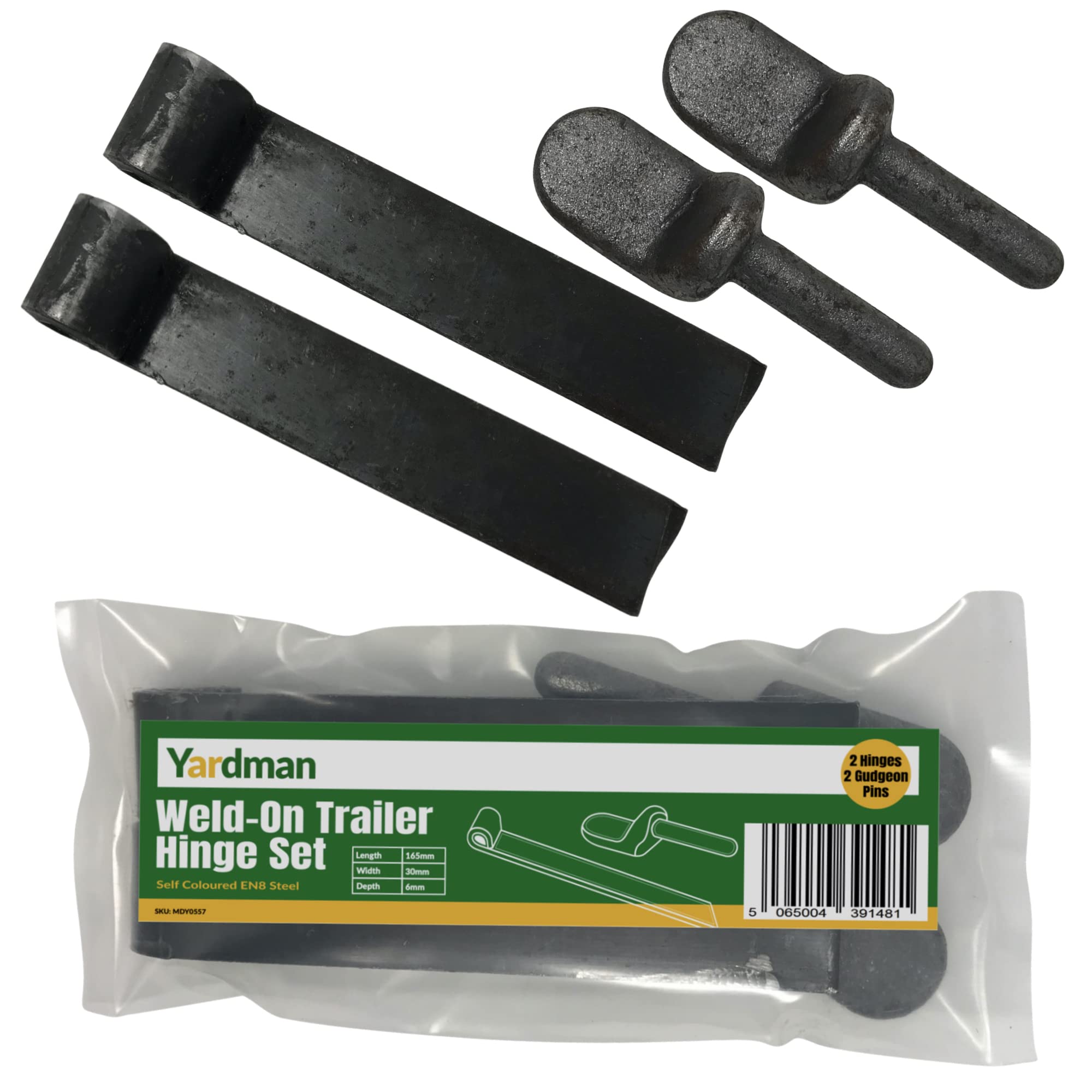 Yardman Weld On Trailer Hinge Set – 2 Hinges And 2 Gudgeon Pins –Self Coloured Steel – Heavy Duty For Horse Box, Trailers And Gates – 165Mm Long