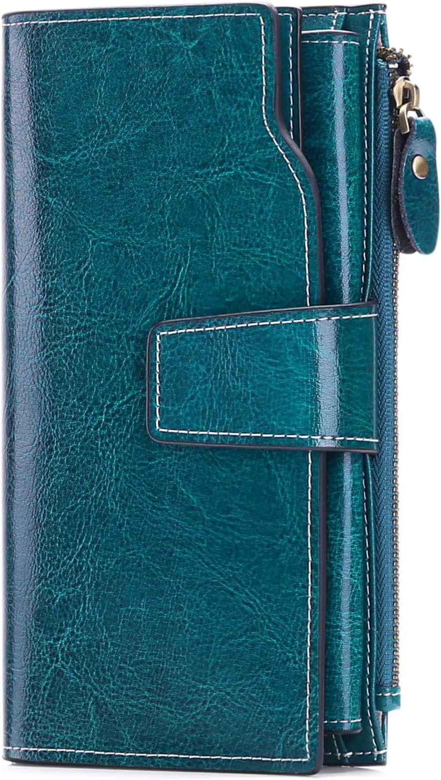 Ladies Purse,Large Capacity Genuine Leather Women's Wallet with Multiple Card Slots Peacock Blue
