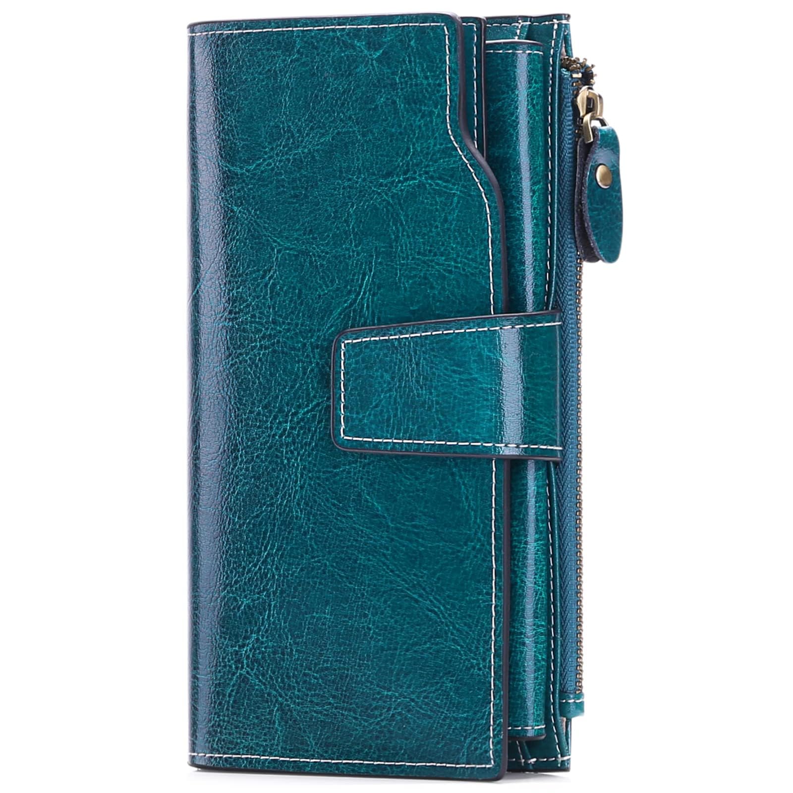 SENDEFN Ladies Purse,Large Capacity Genuine Leather Women's Wallet with Multiple Card Slots Peacock Blue