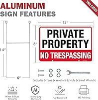 Vista 2 de T&R Cartel de Prohibido Pasar Propiedad Privada con Estaca en H para Exterior, Paquete de 3, 12"x8" de 0.040 de Aluminio Pesado Libre de Óxido