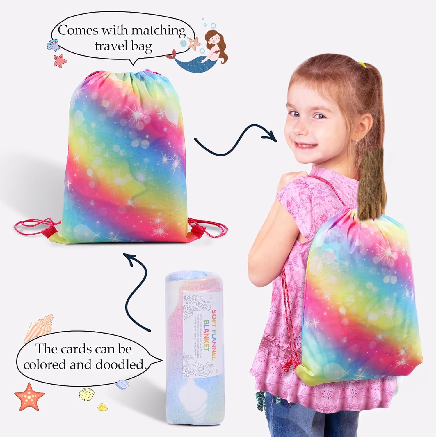 Cloele Glow in The Dark Blanket Mermaid Toys for 2 3 4 5 6 7 8 9 10 Year Old Kids Girls - Mermaids Room Decor Flannel Travel Throw Blanket Glowing Luminous Birthday Christmas Valentines Gifts,50"x60" - Image 6