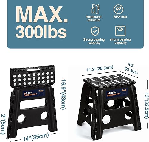 Miniatura 66 de Flottian Taburete plegable de 18 pulgadas para adultos y niños con capacidad para hasta 300 libras, taburetes plegables antideslizantes con asa,