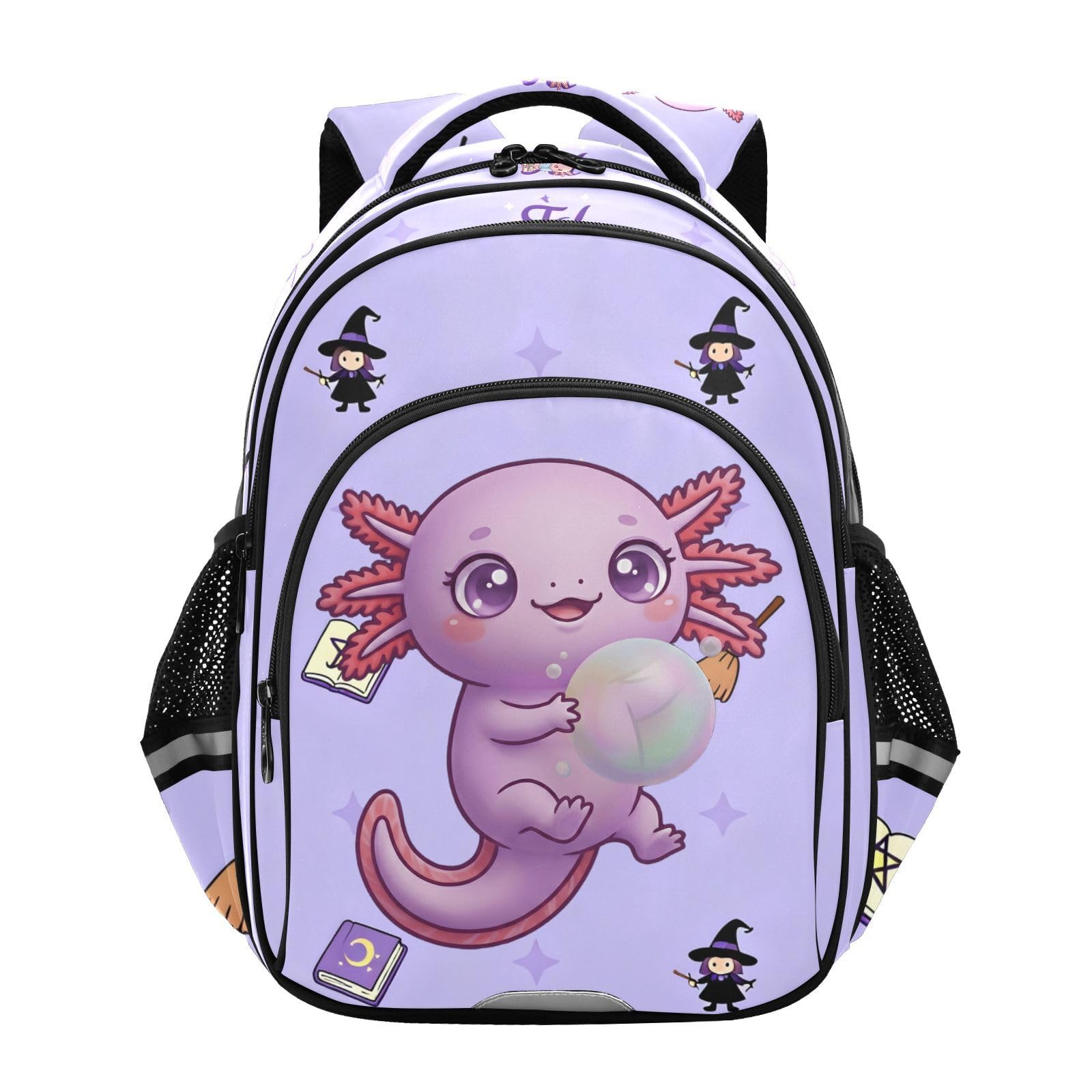 Lightweight Backpack Boy Girl Bookbag Cute School Bag Axolotl Daypack M 16L Ages 8-14 Purple