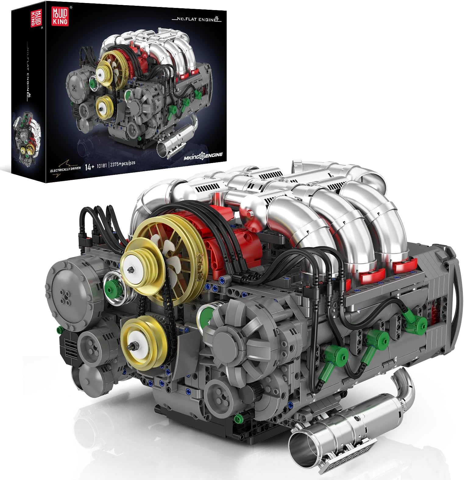Mould King 10181 MOC Technic Boxer Engine Serial Gasoline Engine Cylinder Block Kit Motor Technology Sport Car Electric Motor Powered Block Set - With Motor and Battery Box (2375+pcs)