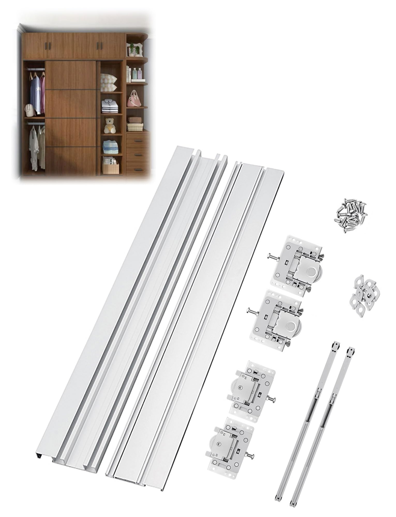Prowadnice do drzwi przesuwnych, Zestaw okuć do drzwi przesuwnych szafy i szafki 1-3(100cm/3.3ft-One door)