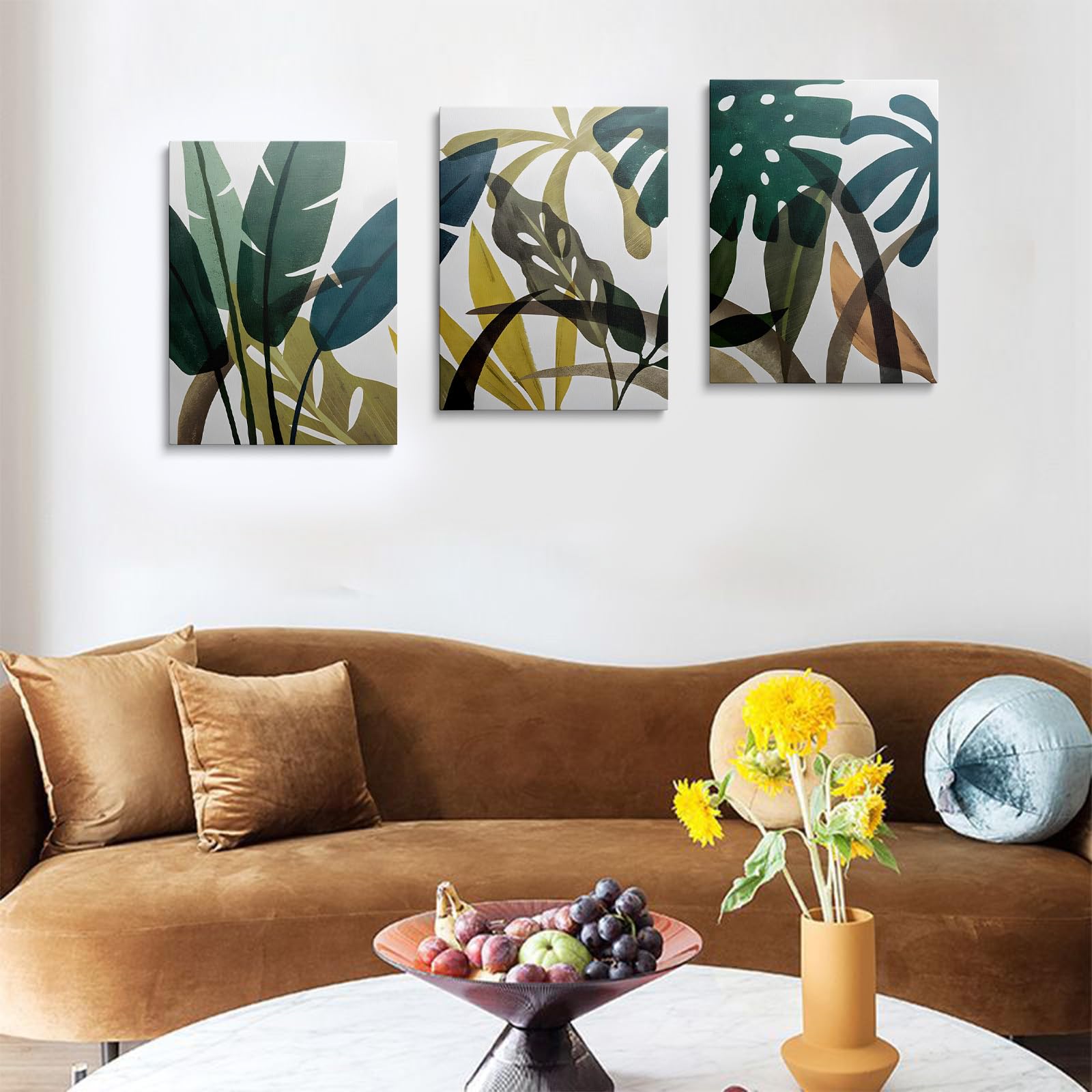 Bedroom Decorations Wooden Framed Gold Leaves Canvas Wall Art Tropical Monstera Palm Leaves Green Plant Painting Poster Canvas Print Pictures for Living Room Hallway Stairs Wall Decor YH1403 - Image 4