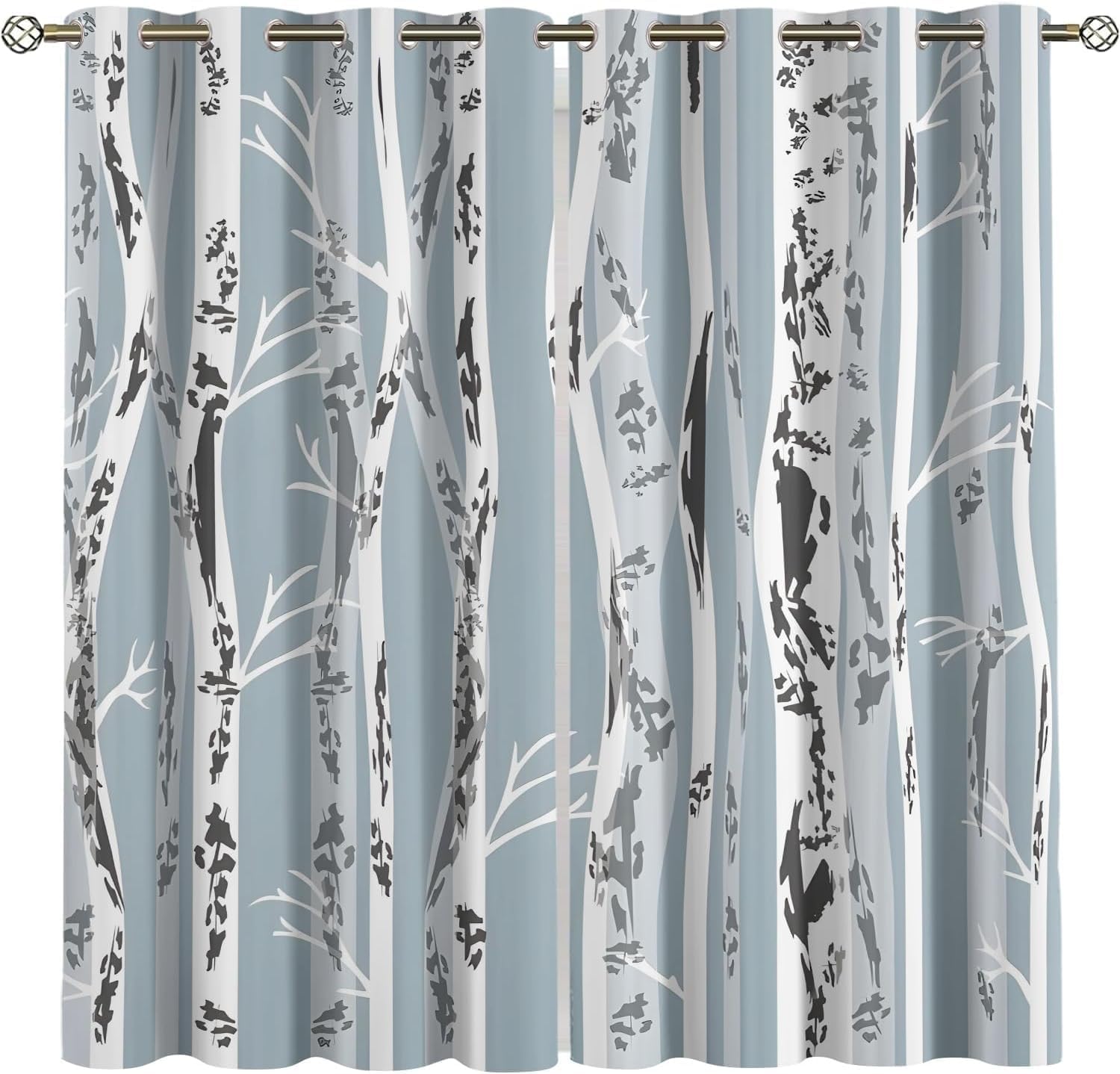 Generisch VerdunkelungsVorhänge, Weiße Bäume, Blickdichte Vorhänge mit Ösen, Pflanzenmuster Thermovorhang, Vorhänge Blackout Curtain Kinder Wohnzimmer Schlafzimmer H260 x B140 cm (2er Pack) QD1650