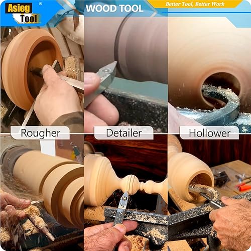 Miniatura 6 de AT03 Herramientas de torneado de madera con punta de carburo, juego de torno más áspero detallador de cuello de cisne con mango de madera maciza e
