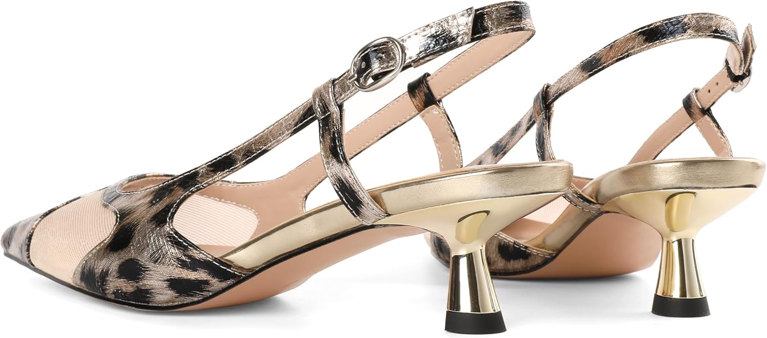 Joseywade Leopard Slingback Heels Women's Pointed Toe Kitten Heels Mesh Dress Shoes - Image 8