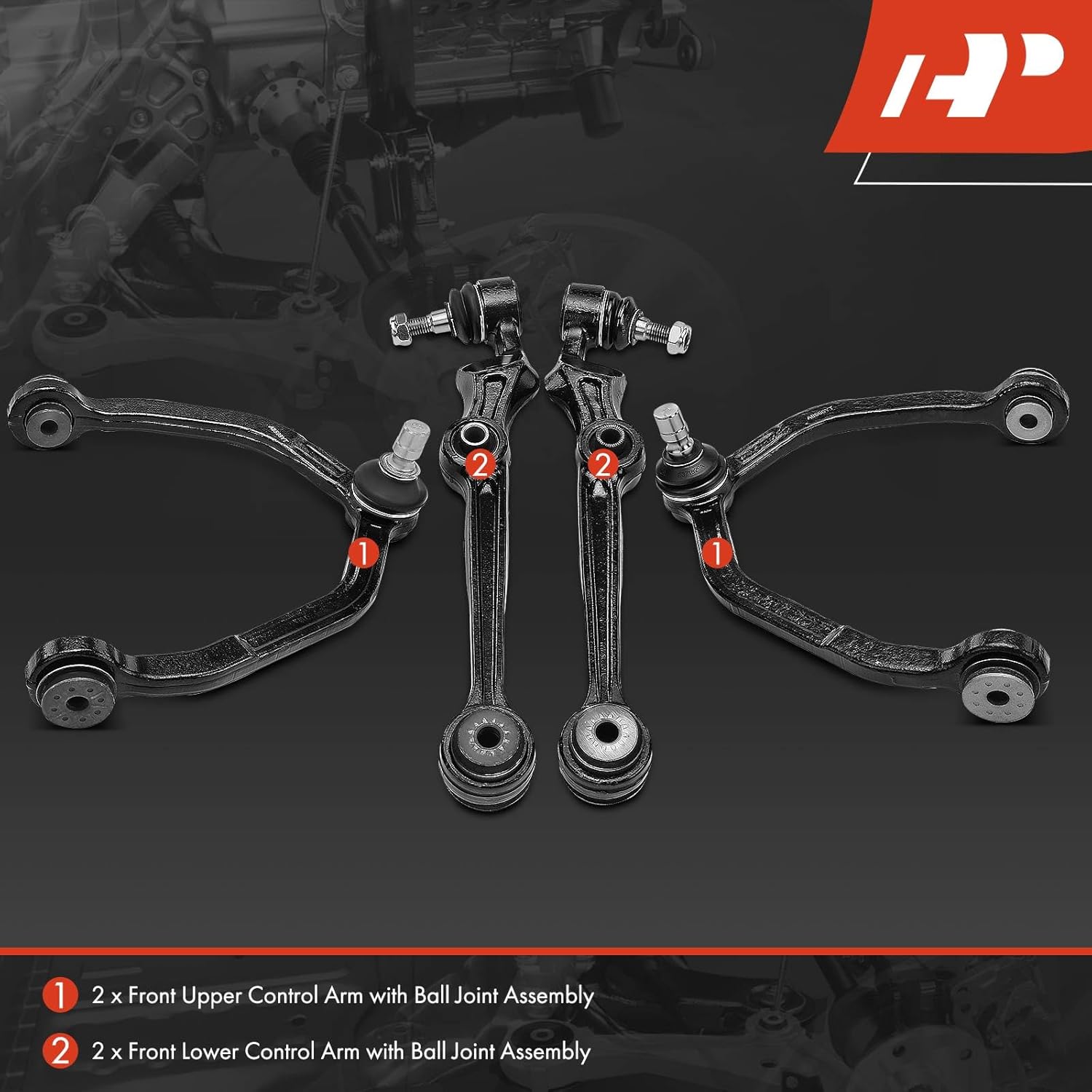 A-Premium Set of 4, Front Upper & Lower Control Arm Kit, with Ball Joint & Bushing, Compatible with Ford Thunderbird 1989-1997, Mercury Cougar 1989-1997