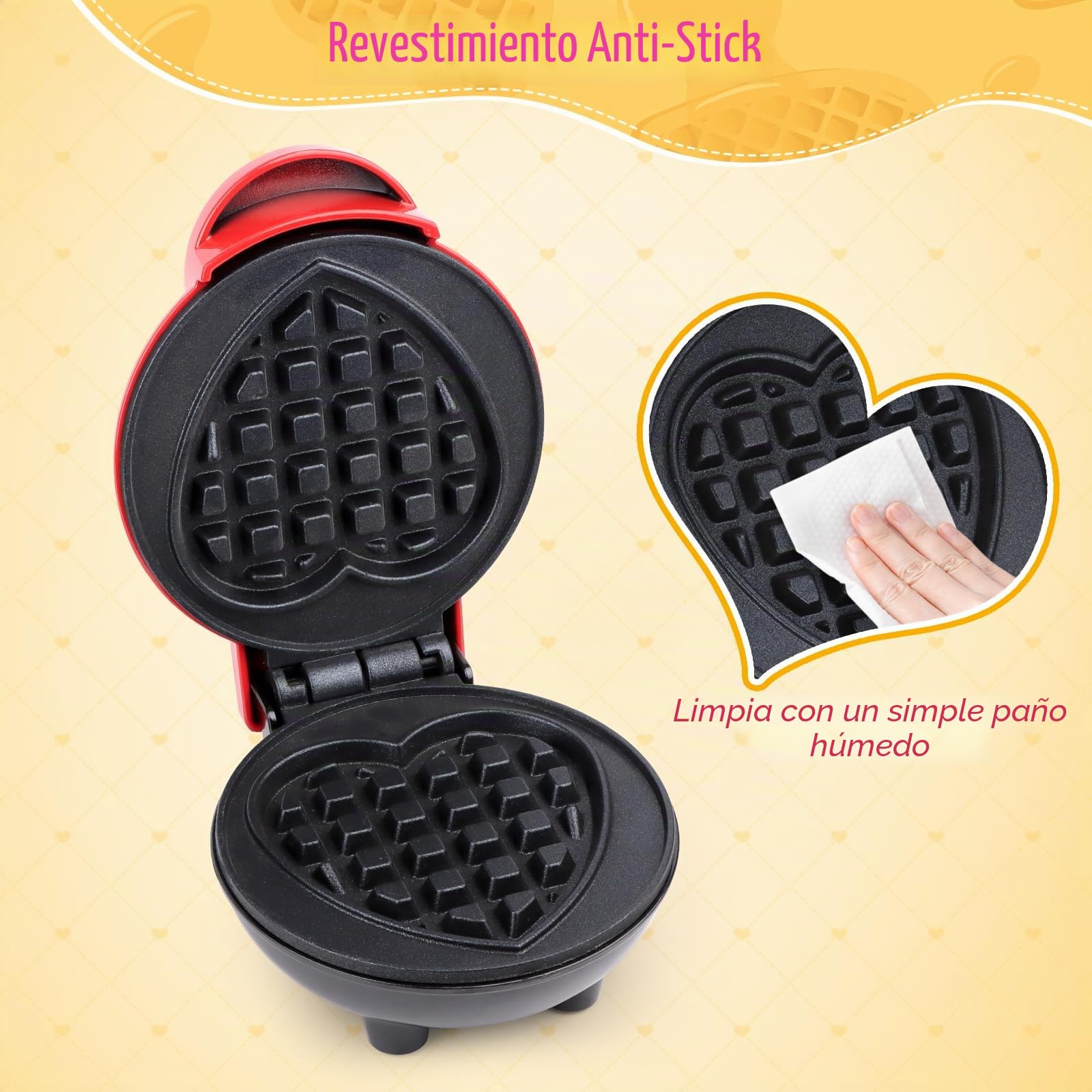 Mini Gofrera en Forma de Corazón, RISVOWO 350W Maquina de Gofres con Antiadherente, Gofreras Eléctrica para Cumpleaños Infantiles, Fiestas Familiares, Pascua o Navidad Mini waffle Iron Heart Shape