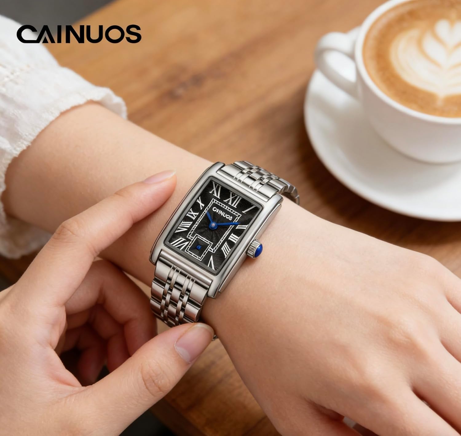 Women’s Rectangular Quartz Watch, Stainless Steel Bracelet, Roman Numeral Dial, Slim Dress Watch, 30M Water Resistant - Image 4