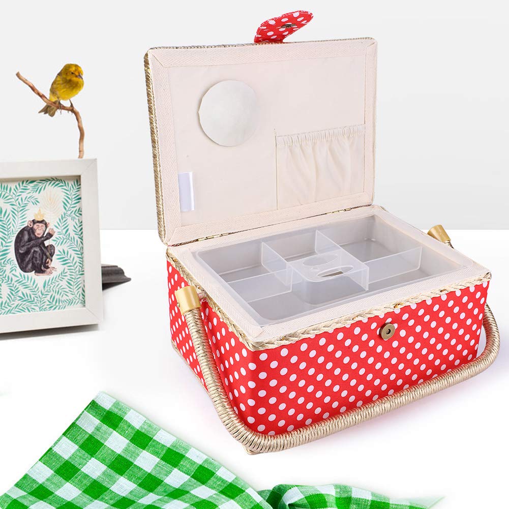 Cestino da cucito in tessuto, cesto da cucito per uso domestico con tipo flip, organizer da cucito con design di archiviazione a doppio strato