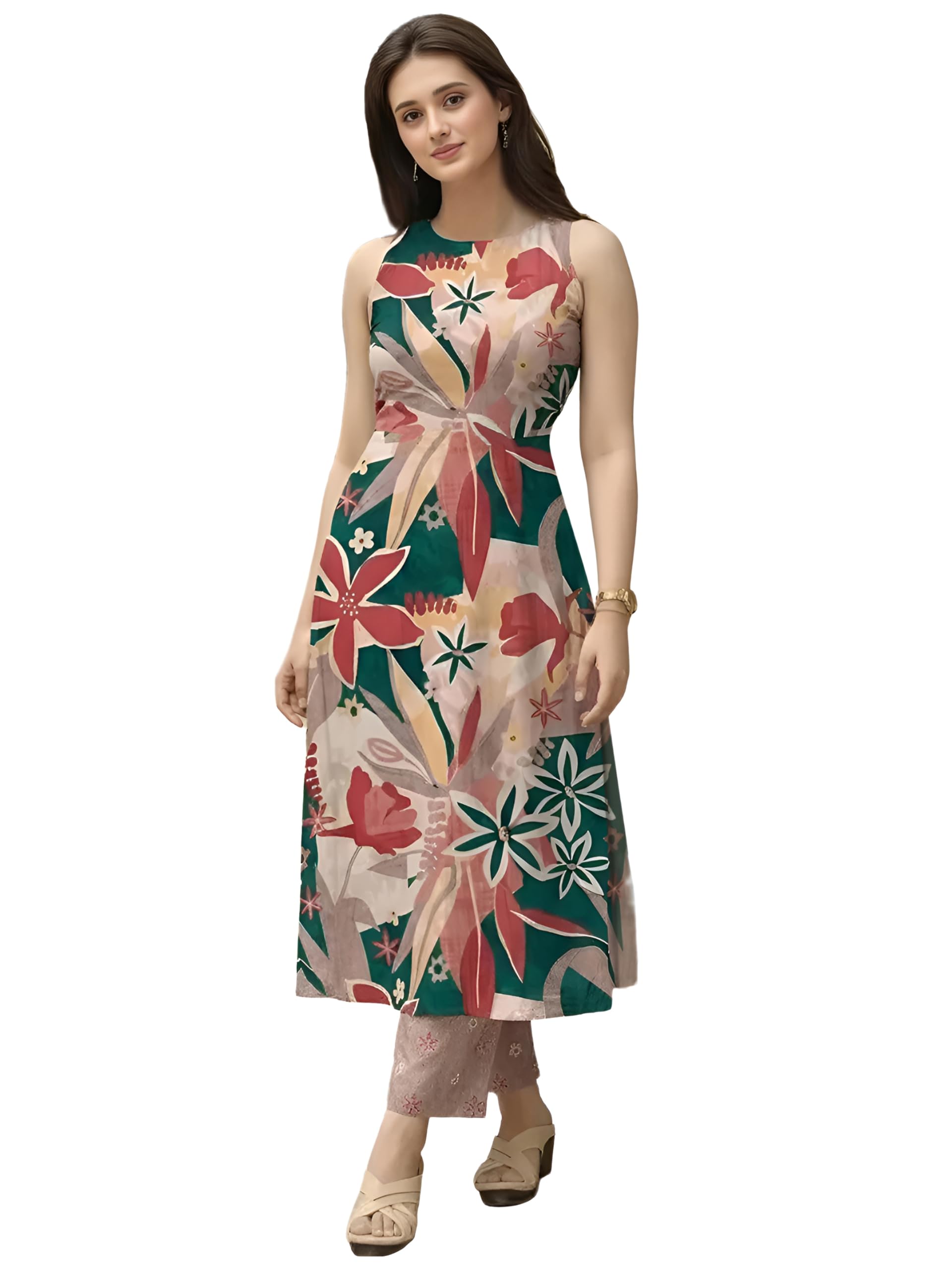 pinkmint Women’s Pure Cambric Cotton Kurta Set | Sleeveless Printed Kurta with Pant | Summer Wear Co-Ord Set | Plus Casual-picture-22