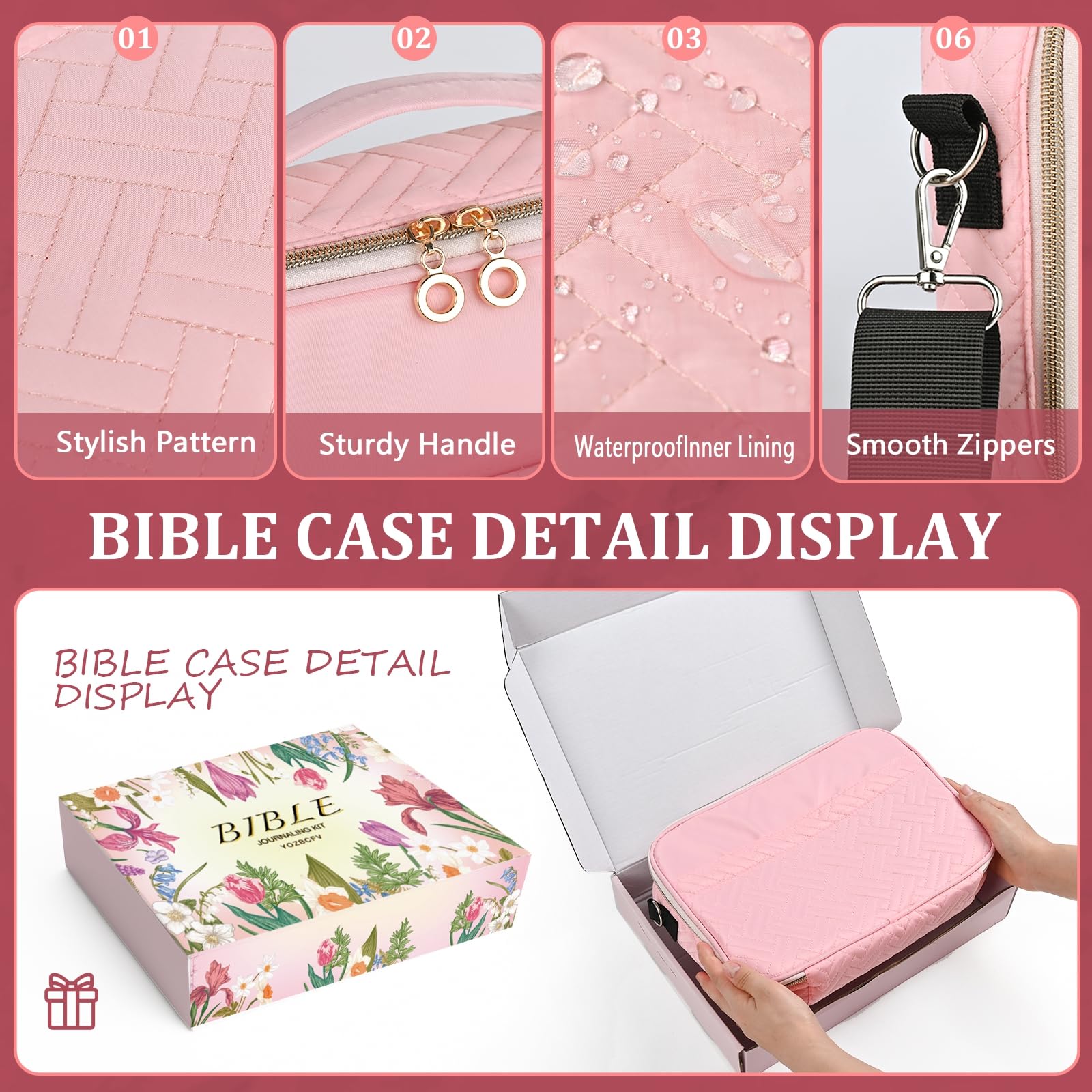 Funda para la Biblia para mujer, bolsa grande para la Biblia con correa para el hombro, soporte de suministros de estudio bíblico incluye pestañas resaltadoras, estuche de kit de diario empaquetado en