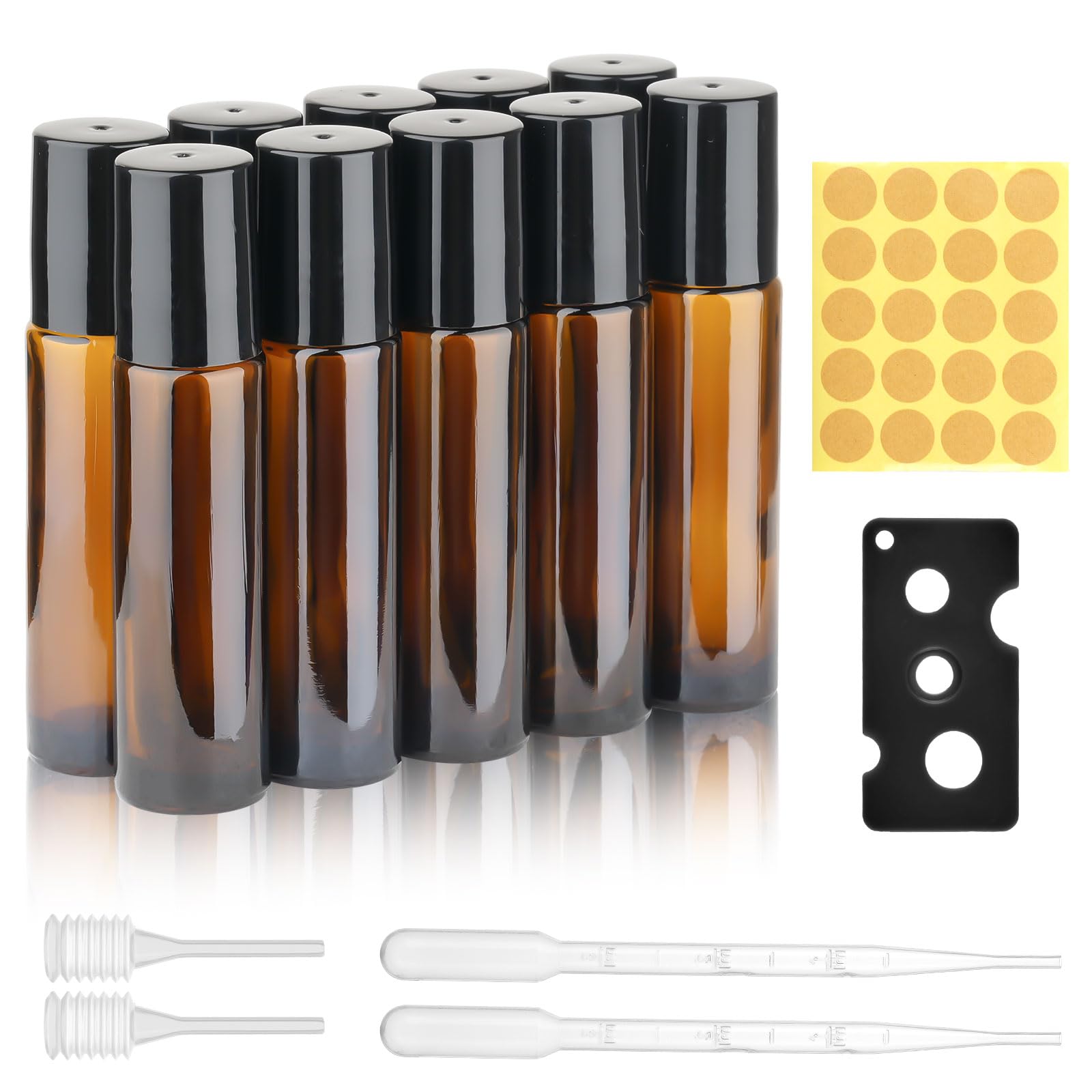 Deepton 10ml Roll on Glasflaschen für Ätherisches Öle, 10 Stück Roll on Flasche Leer, Rollon Flaschen mit Öffner, Strohhalm, Etiketten, Tropfer, für Parfüm, Kosmetika, Aromatherapie, Massage
