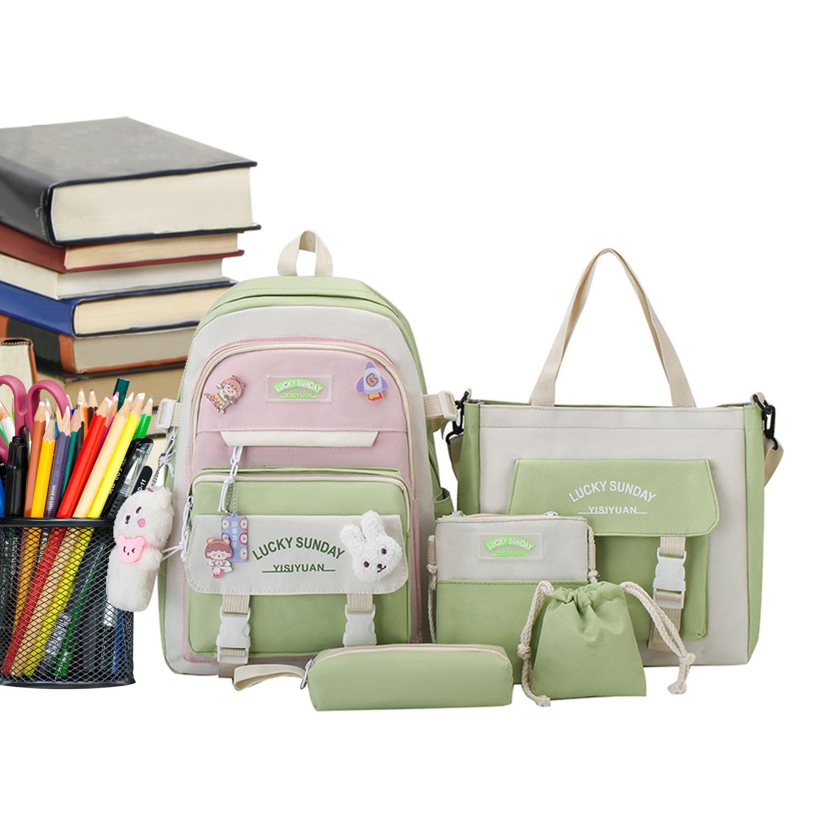 Juego de mochila escolar de 5 piezas, mochila para niñas, juego combinado para mochilas de lona, bonita mochila escolar para adolescentes, bolsas de transporte para niños y niñas