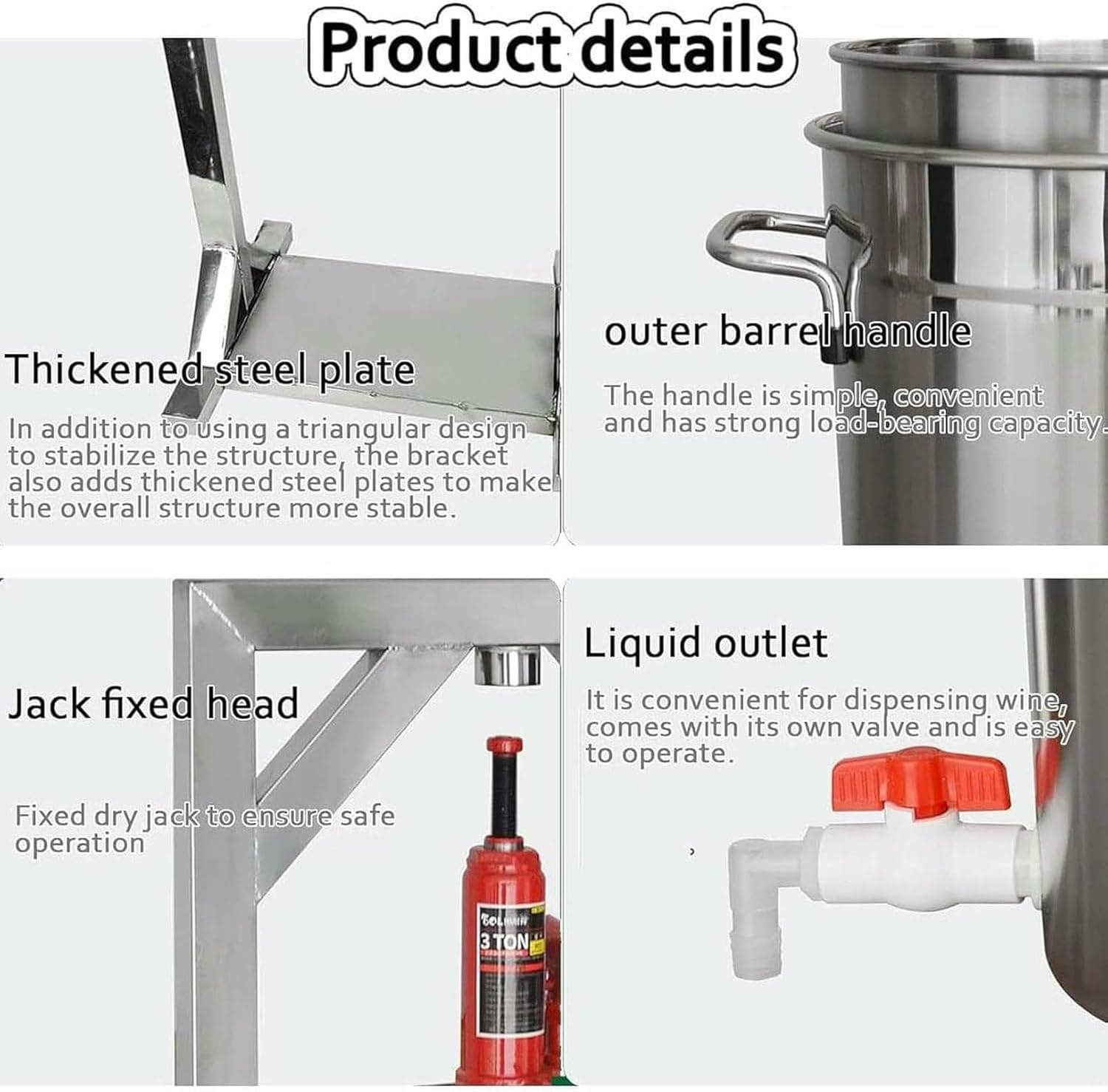 Fruit Wine Press,Stainless Steel Cider Press with Hydraulic Jack for Juice Making - for Carrots, Oranges, Berries, and Vegetables-