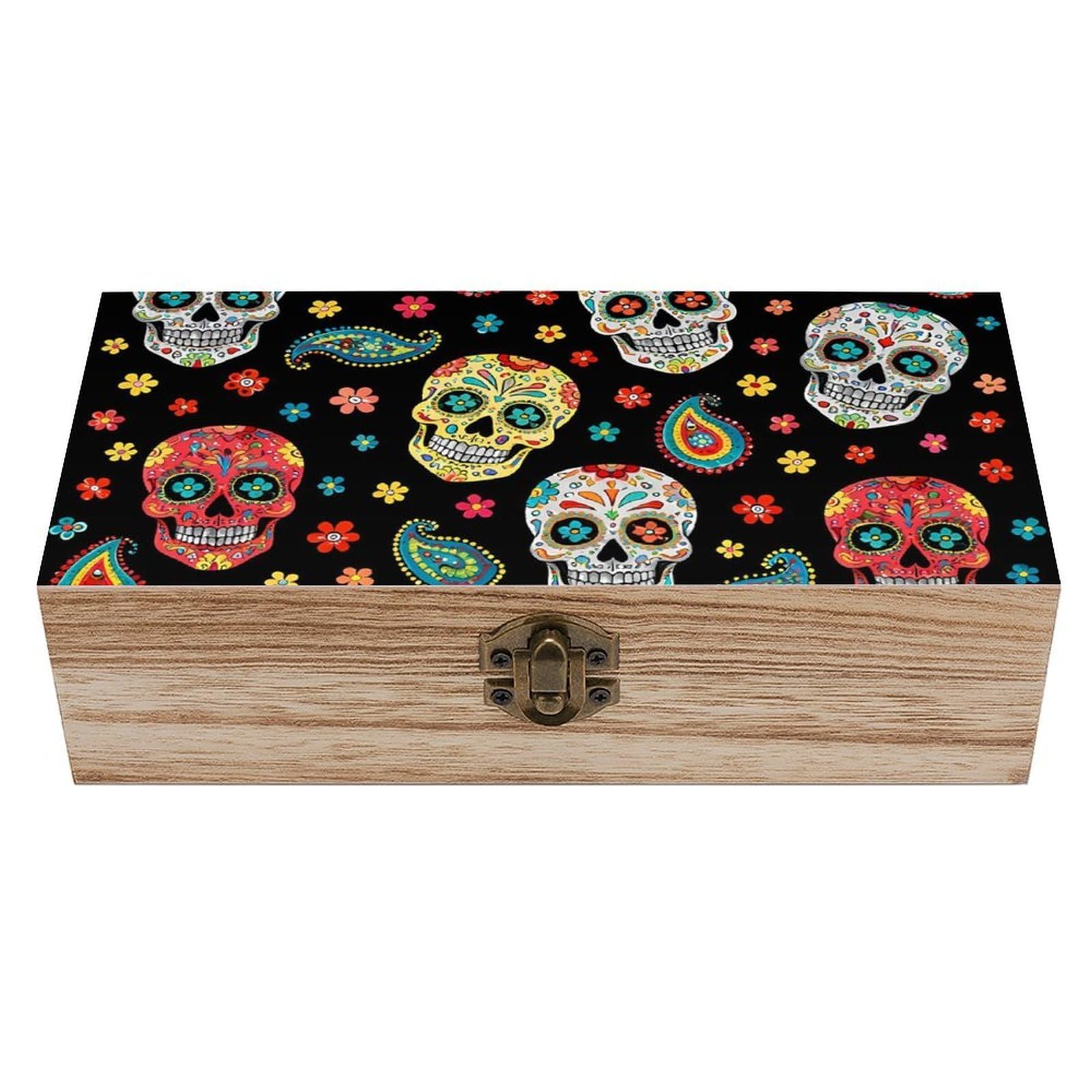 HLBSDM Trippy Magic Mushroom Skulls Wooden Storage Box