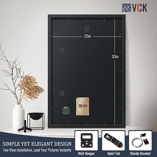 Miniatura 3 de VCK Paquete de 4 marcos para póster de 20 x 30 pulgadas, marco de madera negra con plexiglás pulido, para fotos de 16 x 24 pulgadas con paspartú o