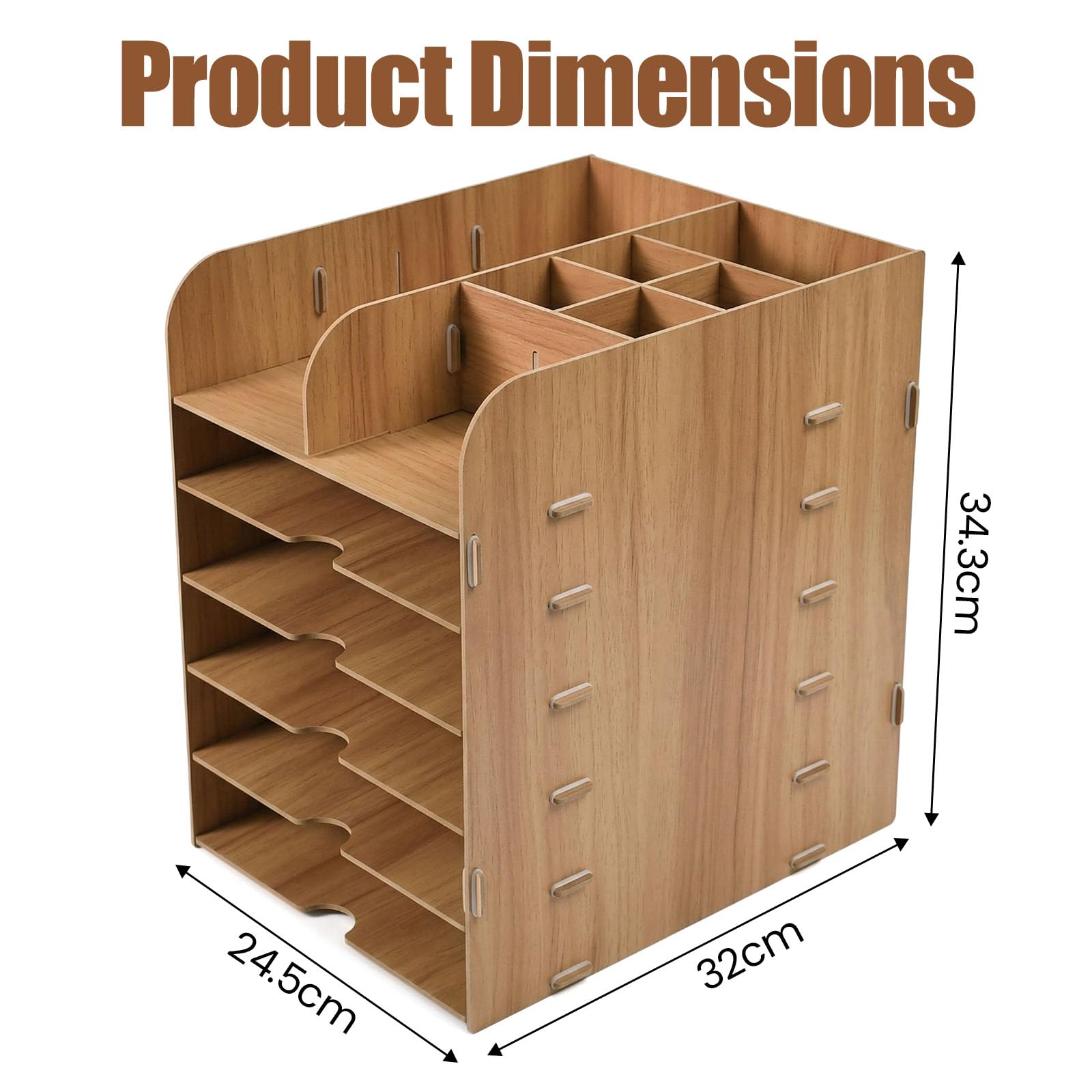 Organiseur de bureau à 5 compartiments en bois avec porte-stylo, porte-documents A4, porte-courrier, porte-magazines, porte-papier, classeur A4, pour bureau, maison, bureau, école, bureau
