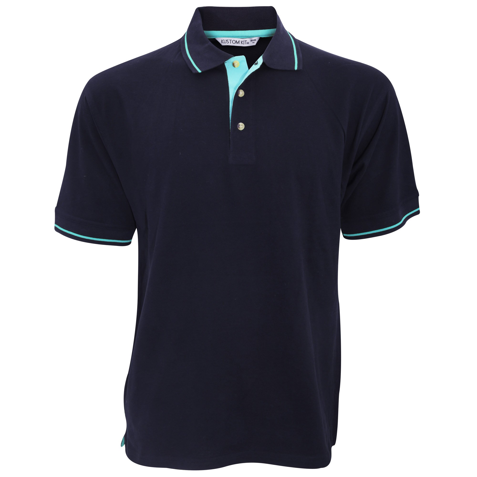 Kustom Kit Mens Short Sleeve Polo Shirts, Navy/Light Blue, Large. KK606