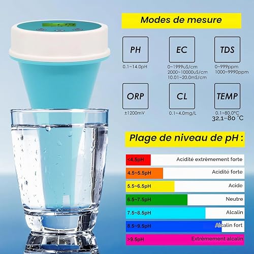 6-in-1 Floating Smart Pool Monitor,Bluetooth Pool Water Meter Tester for EC, Salinity, pH, ORP, Temperature, and Chlorine,Digital Display Water Quality Tester for Pools, Hot Tubs, & Swim Spas - 2