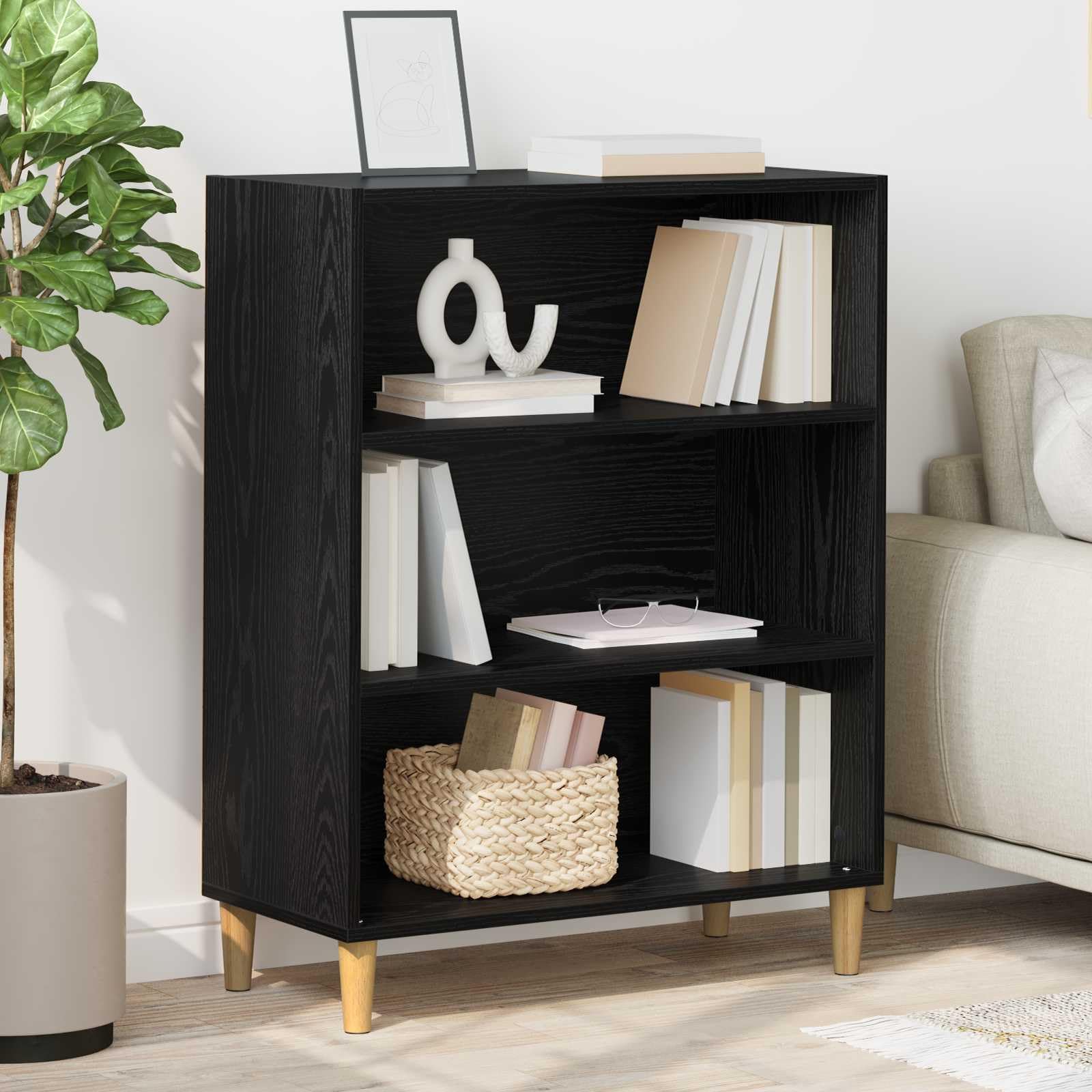 Aparador de madera de roble negro, 69,5 x 32,5 x 90 cm | Independiente con parte trasera acabada, muchos estantes, superficie resistente a las manchas, fácil de limpiar