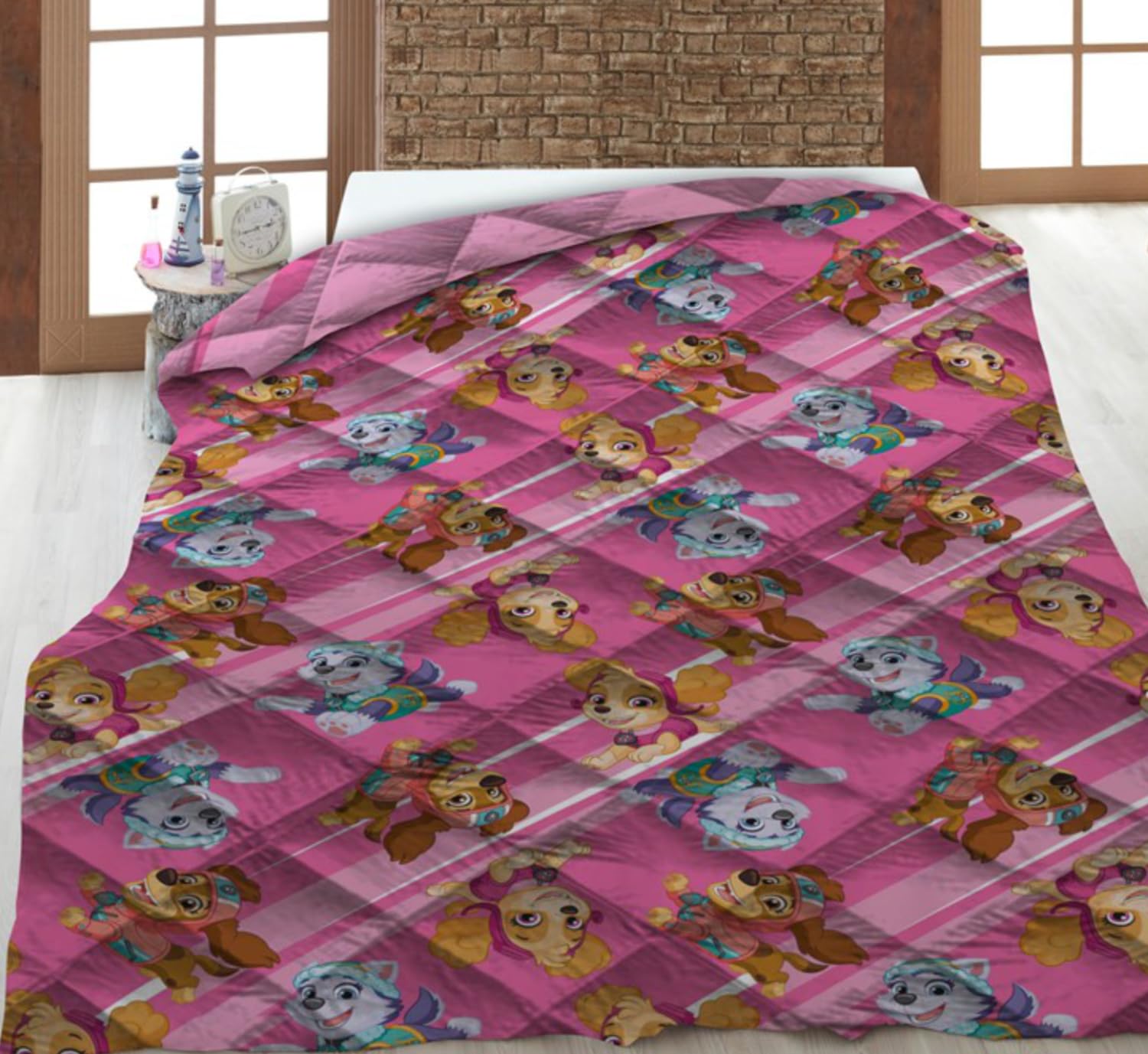 Aymax Couette Enfant Pat Patrouille Rose pour lit 1 Place, Matelassée Imprimée Réversible, Douce et Chaude