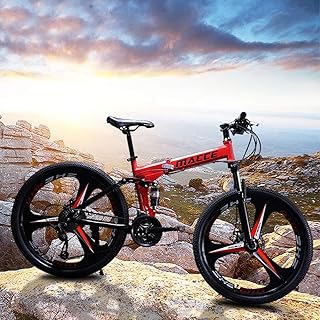 ZSMLB Adult Road Bikes Mountain Bikes24Inch Folding Mountain Bike s Folding Bikes for Men Women 21 Speed Full Suspension Disc Brakes Cruiser Bicycles MTB High Carbon Steel Mountain Bicycles