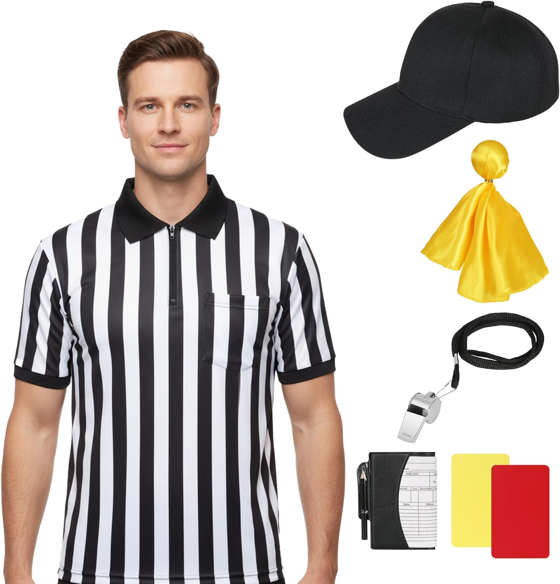 Referee Shirt Halloween Costume Men's, Football Soccer Sports and Halloween Cosplay
