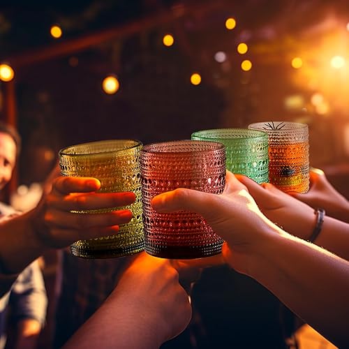 Miniatura 7 de Juego de 6 vasos de colores para beber, 12 onzas, vasos de cristal con cuentas en relieve, vaso de agua para cóctel, jugo y varias bebidas mezcladas