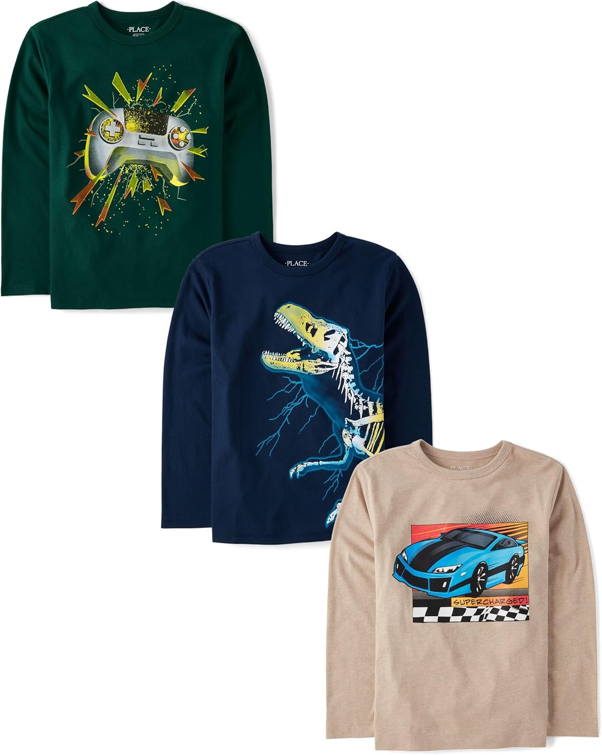 The Children's Place Boys Dino Long Sleeve Graphic T-Shirts,multipacks