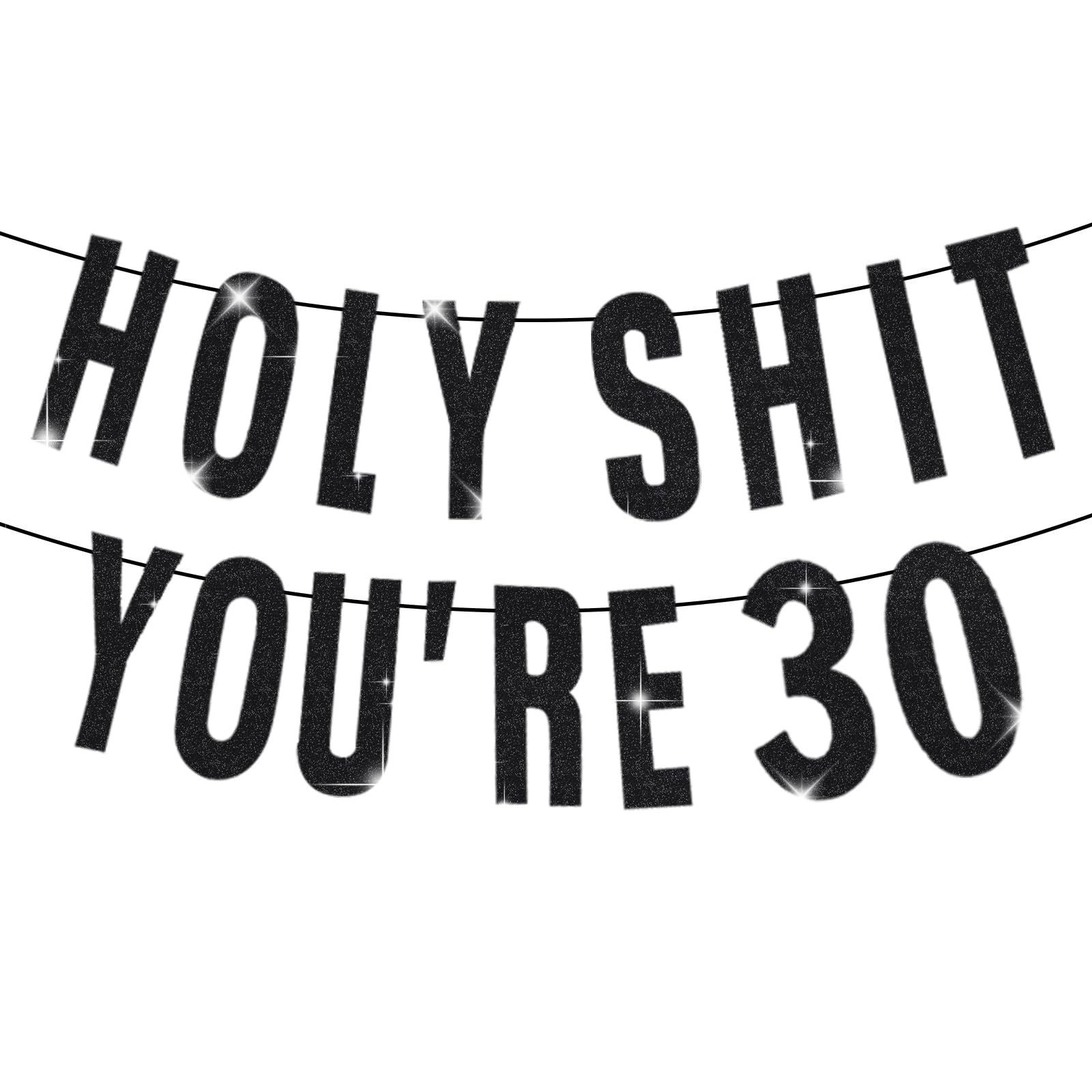 COLANANA Happy 30th Birthday Banner,30th Birthday Banners,Black Glitter Banner Birthdays Party Decor,Black Sign Funny Party Supplies You're 30 Birthdays Banners Decorations for Women Men