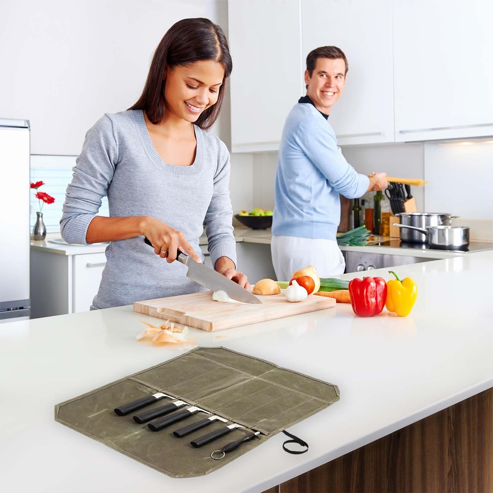 Borsa arrotolabile per cuochi con 7 scomparti, borsa portatile da cuoco, custodia per coltelli, coltello da cucina, borsa arrotolabile, borsa per coltelli in tela cerata, borsa per attrezzi