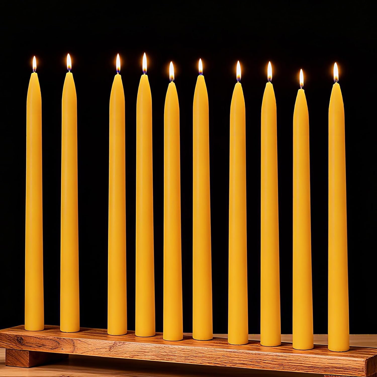 10-Pack 10" Natural Yellow Pure Beeswax Taper Candles, Dripless & Smokeless | 9H Burn Time, Natural Honey Aroma, Lead-Free Cotton Wicks, Non-Toxic, Air Purifying, Eco-Friendly Recyclable Box, Home Decor