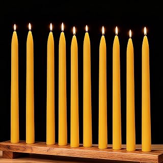 10 Pack Natural Yellow Pure Beeswax Taper Candles, 10-Inch, Unscented with Cotton Wicks - Air Purifying, Recyclable Paper Box.