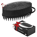 Metene Silicone Exfoliating Body Scrubber with Loop, Body Scrubber for Men and Women, Double-Sided, Soft for Shower and Bath Skincare Routine(Dark Black