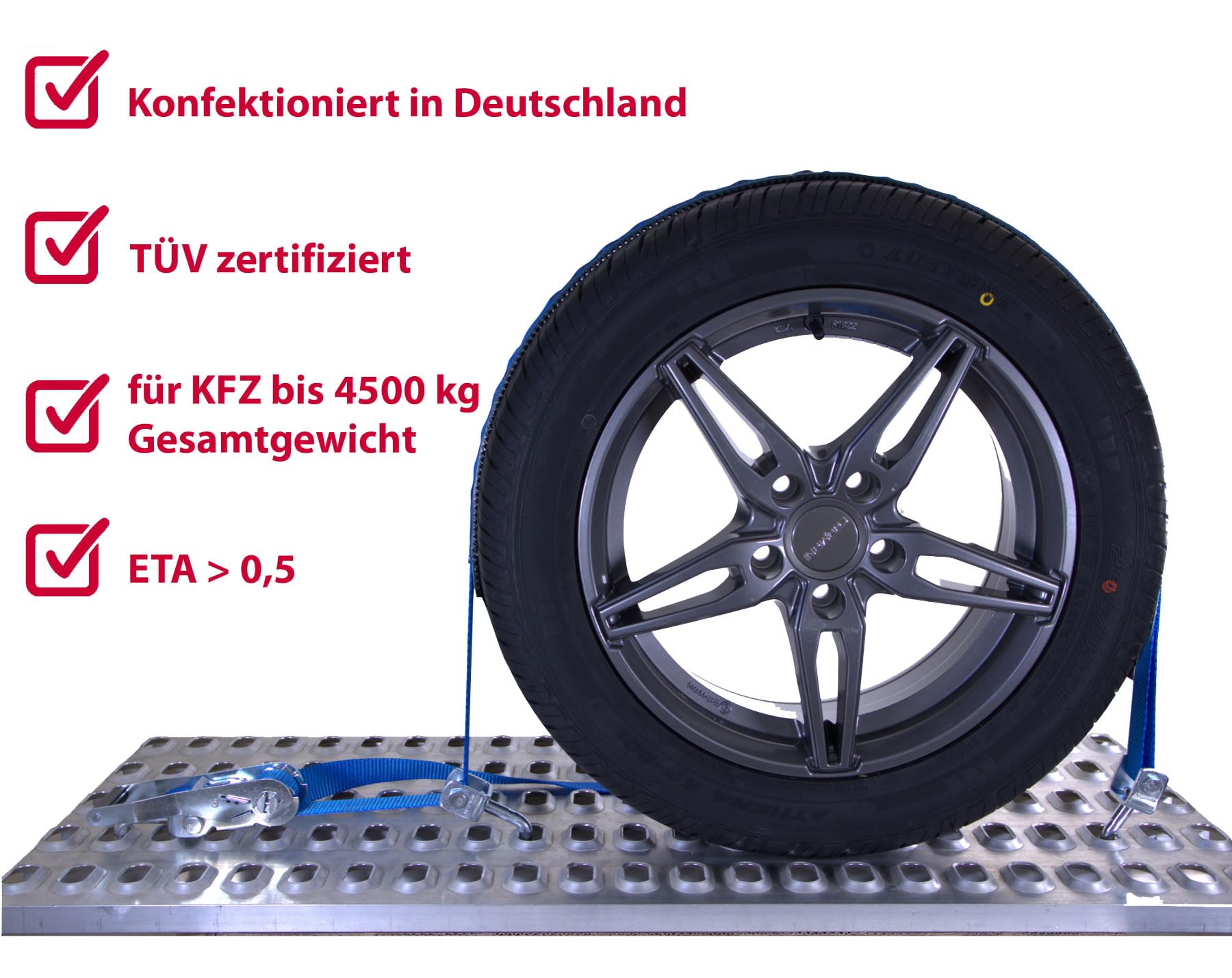 SHZ Spanngurt Autotransport 35mm VDI2700 konform Radsicherungsgurt 3t Zurrgurt LC 1.500/3.000 daN Auto Transport Spanngurt Reifengurt (4 x 72)