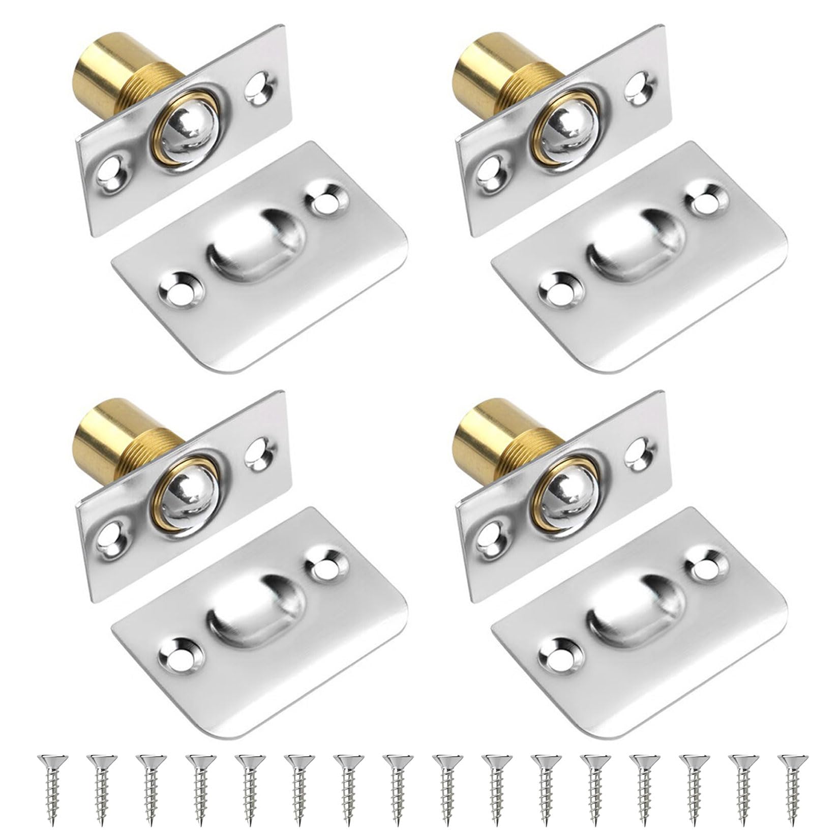 4 Pcs Adjustable Roller Ball Door Catches for Internal Doors, Door Latches for Internal Doors, Invisible Roller Ball Latch for Wardrobes Closet Pantry Cupboard Catches and Latches, with 16 Screws