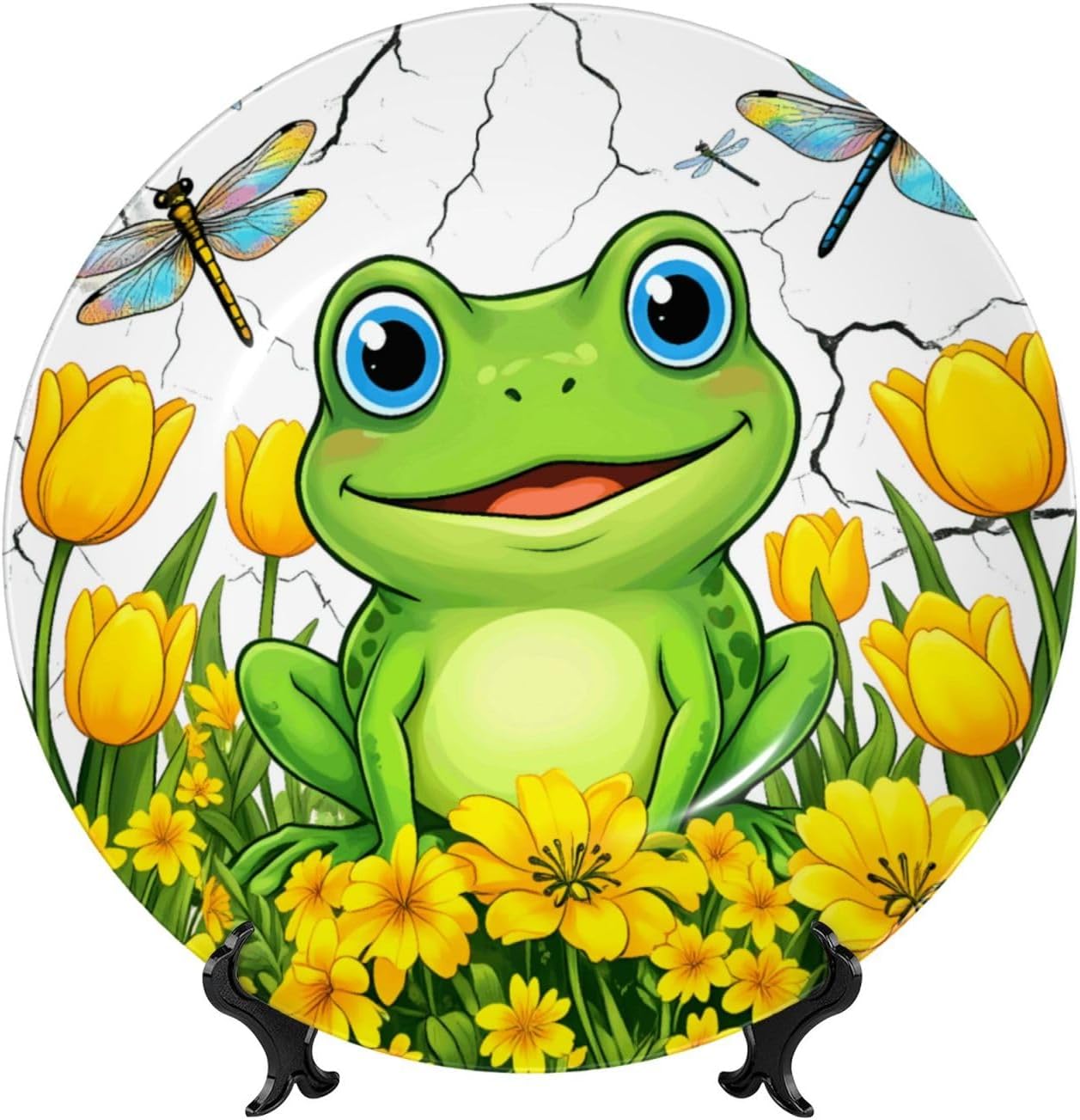 Frog Sunflower Harmony (1) Style Ceramic Plate Display Decorative Plate With Stand Wall Hanging Plate For Home Decor 10 Inch