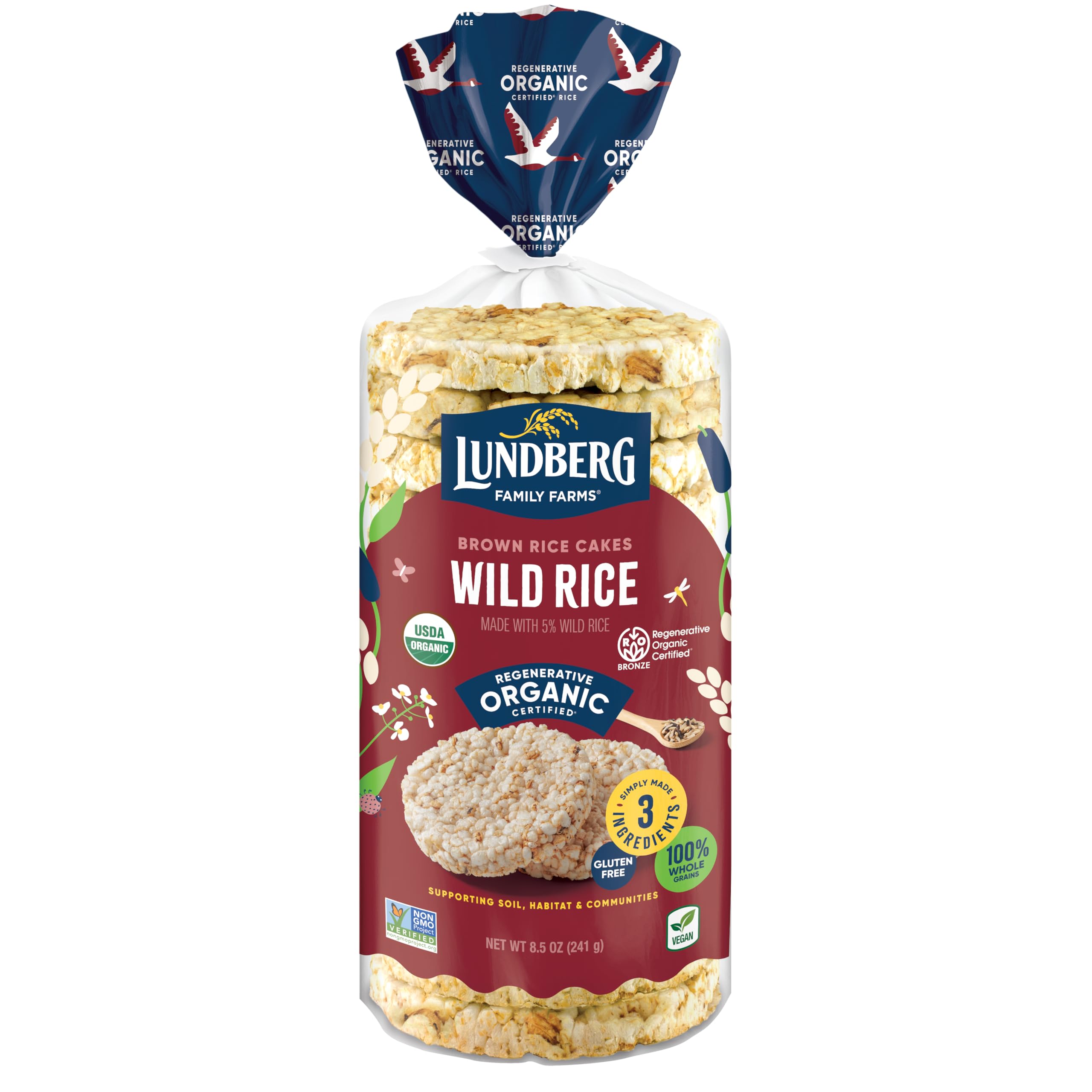 Lundberg Rice Cakes - Organic Whole Grain Wild Rice & Brown Rice Cakes, Lightly Salted, Healthy Snacks for Adults and Kids, Gluten-Free Snacks, Organic Snacks, Vegan, 8.5 Oz