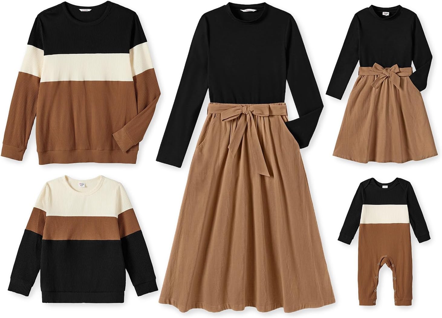 Family Outfit Set – Partner Look Mother Daughter Clothing, Long Sleeve T-Shirt & Mother Child Dresses Mum Daughter Clothing for Autumn & Spring/Men & Boys/Baby & Girls/Women & Men