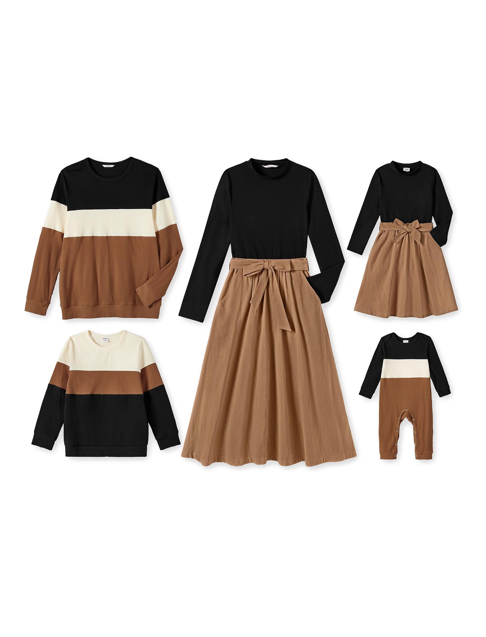Family Outfit Set – Partner Look Mother Daughter Clothing, Long Sleeve T-Shirt & Mother Child Dresses Mum Daughter Clothing for Autumn & Spring/Men & Boys/Baby & Girls/Women & Men